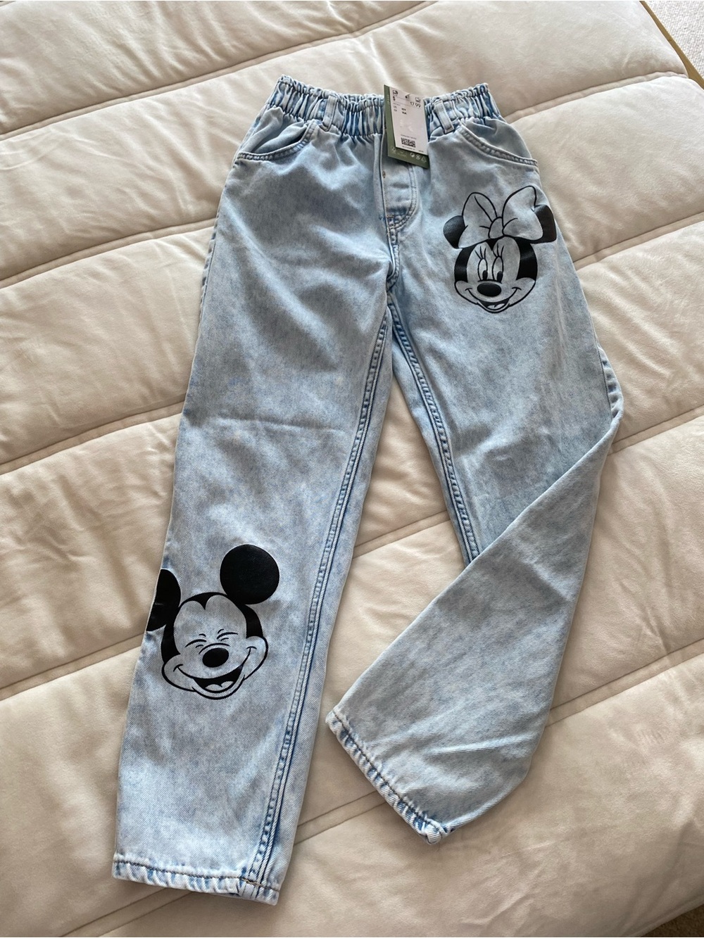 H&M Light Blue Denim Kids Jeans with Mickey & Mini Mouse Character Prints